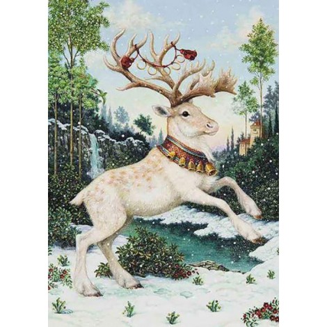 White Rein Deer in Winter Snow Diamond Art Painting kit