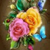 Colorful Big Roses and Butterflies Paint By Diamonds Kit