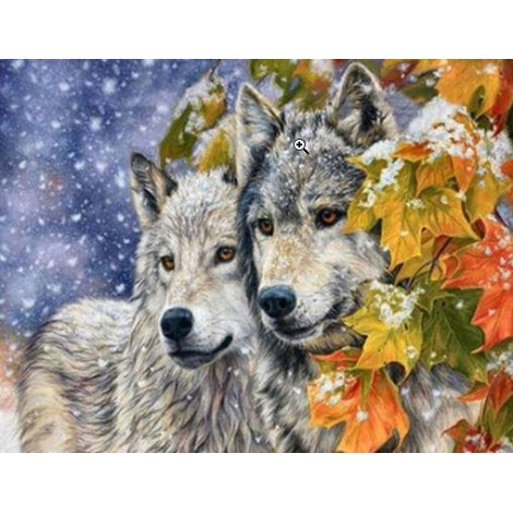 Twins Wolf in Winter Snow Diamond Painting kit