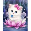 Beautiful White Fairy Kitten on Pink Flower Diamond Painting Art