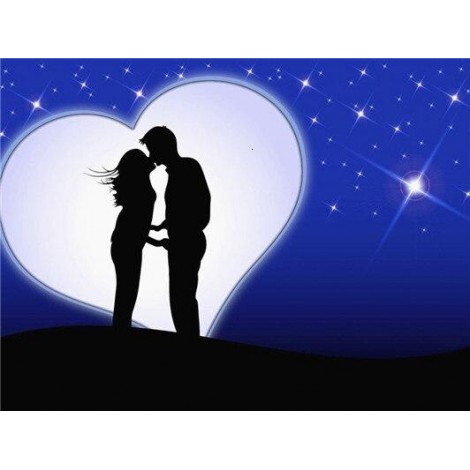 Loving Couple on White Heart Moon Diamond Painting