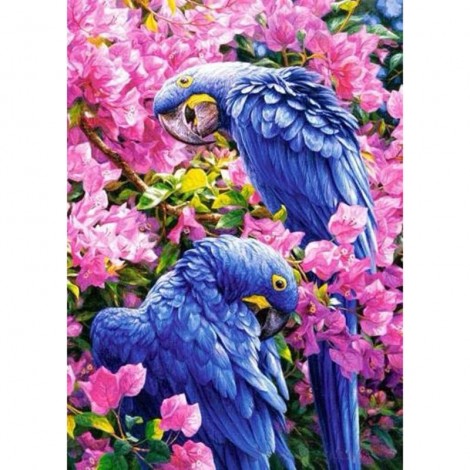 Cute Blue Parrots & Flowers