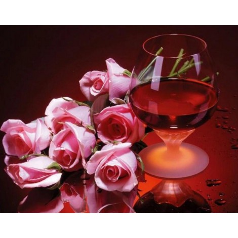 Wine Glass & Pink Roses Diamond Painting Kit
