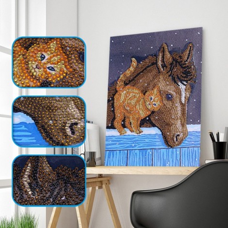 Cat Friend with Horse - Special Diamond Painting