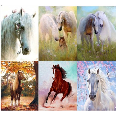 White & Brown Horses Diamond Paintings
