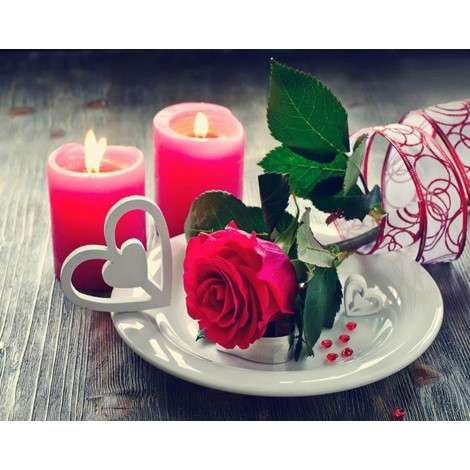 Romantic Red Rose & Candles - DIY Diamond Paintin