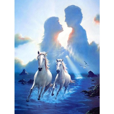 Beautiful White Running Horses