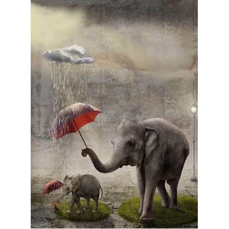 Elephants under Umbrellas DIY Painting