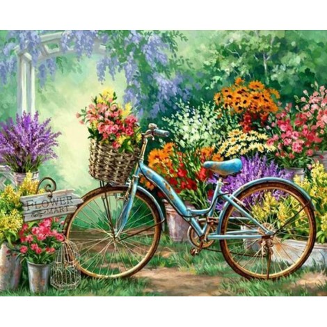 Bicycle & Flowers Shop Diamond Painting