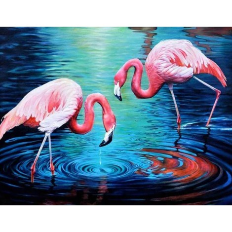 Flamingos Pair DIY Diamond Pinting