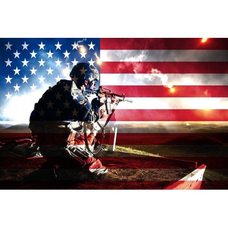 Soldier Behind USA Flag
