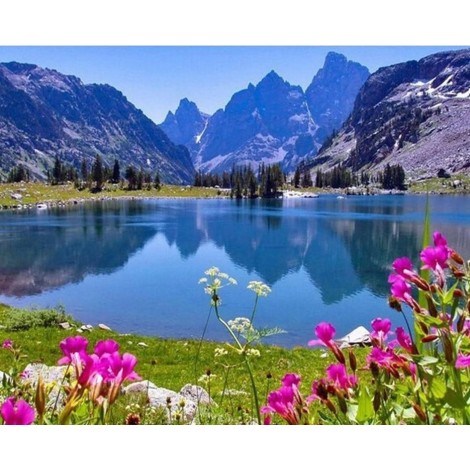 Beautiful Blue Water Lake & Mountains Diamond Art Kit