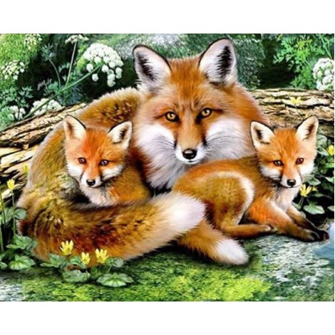 Fox with Babies - Diamond Painting Kit