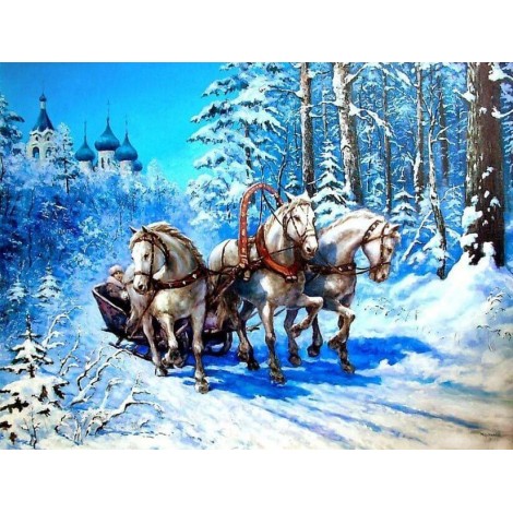 Three Horses Running in Snow