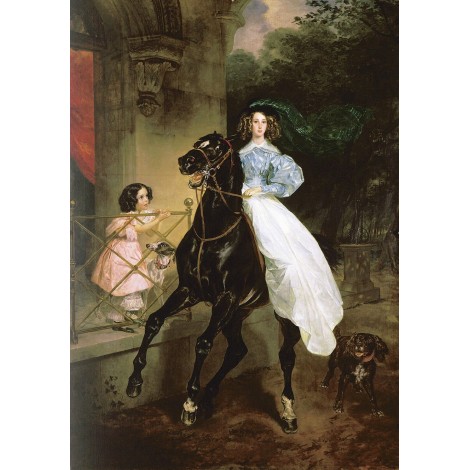 Girl in White Riding a Horse