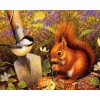 Squirrel in the Forest with Sparrow