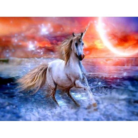 White Unicorn Running in Water