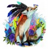 Big Fox with Colorful Flowers & Butterflies