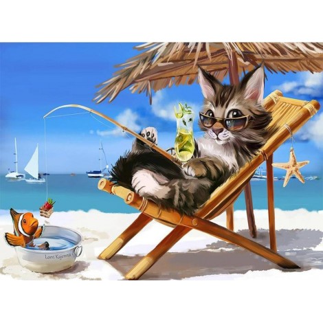 Cat & Fish Enjoy the Beach