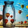 Air Balloons Captured in Glass Bottle
