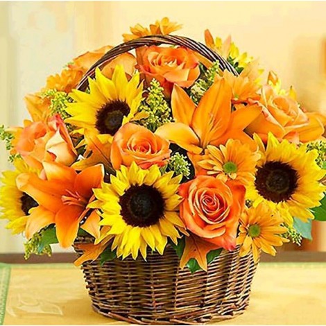 Flowers Basket - Roses & Sunflowers