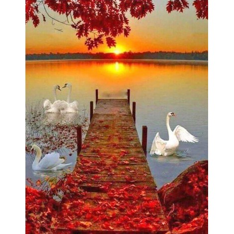 Swans & Sunset View Diamond Painting Kit