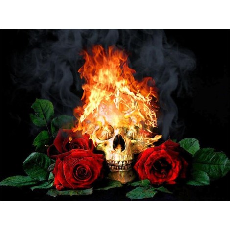Skull & Rose with Fire Diamond Painting