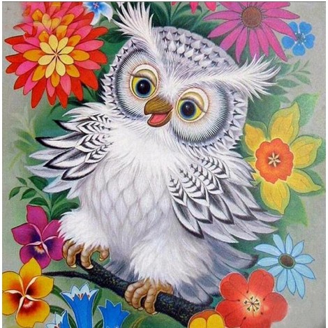 White Owl in Colorful Flowers