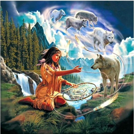Beautiful Girl and Wolves