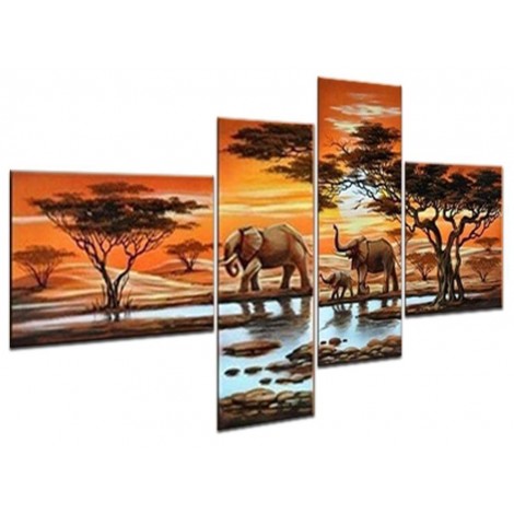 Elephant Family | 4 Panel Diamond Art Set