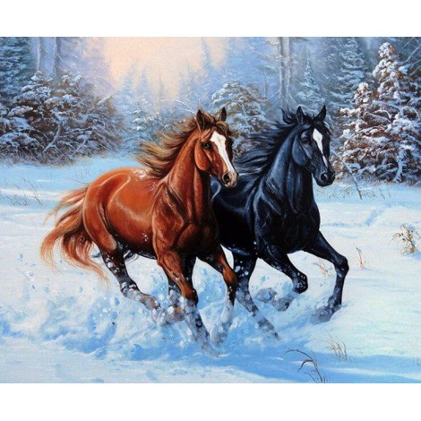 Black & Brown Horses -Paint with Diamonds