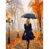 Girl with Umbrella Walking in the Rain