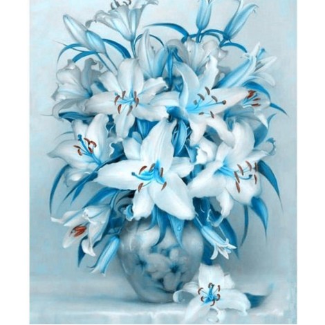 Graceful White & Blue Flowers Painting Kit