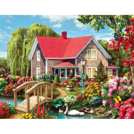 Beautiful House and Colorful Flowers