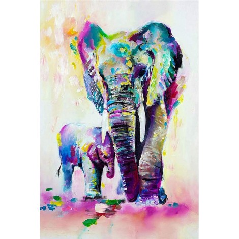 Colorful Mother Elephant with Baby DIY Painting