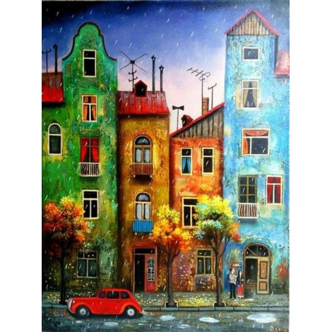 Amazing Blue & Green Building Diamonds Painting