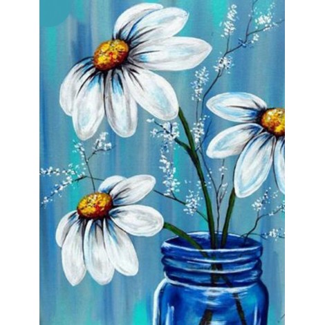 Big White Flowers Paint by Diamonds