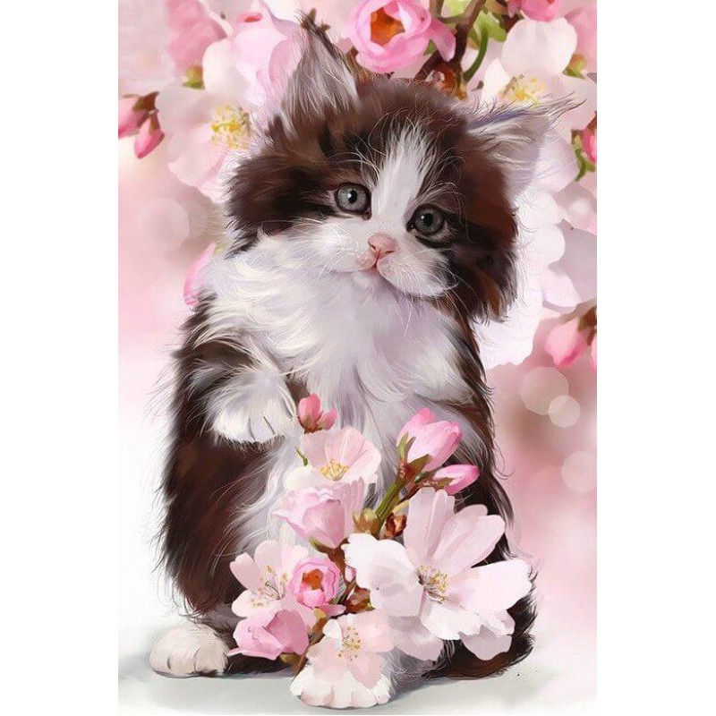 Cat & Pink Flowers P...