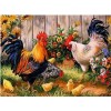Cocks with Hen and Flowers Painting by Diamonds