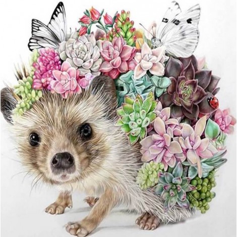 Flower Art on Hedgehog - Diamond Painting