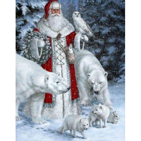 Animals & Owl with Santa - Diamond Art