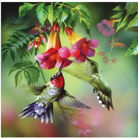 Hummingbird and Flowers Paint with Diamonds