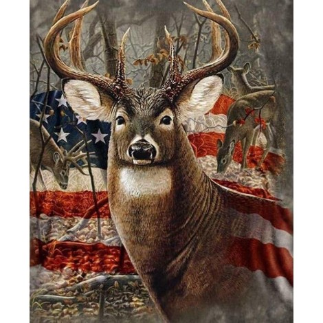 Deer with American Flag Diamond Painting